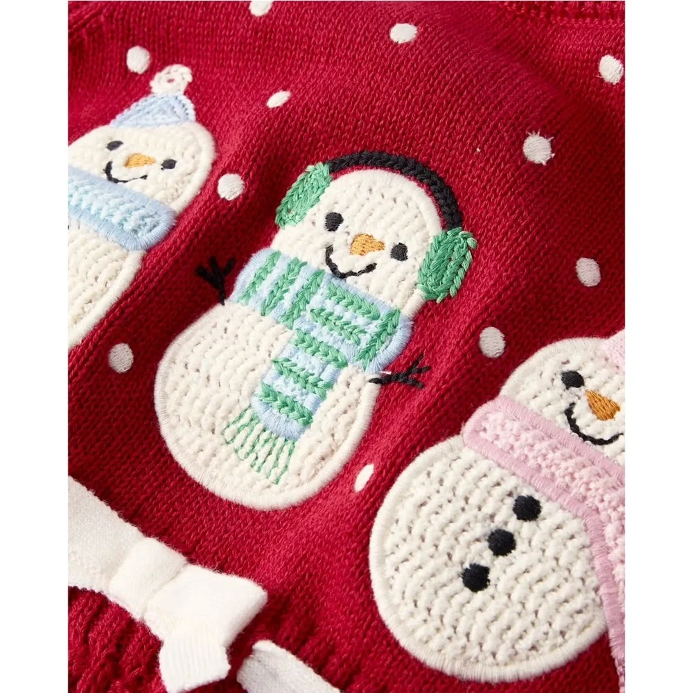 NWT Gymboree Girls Crochet Snowman Sweater Dress Red Size 10